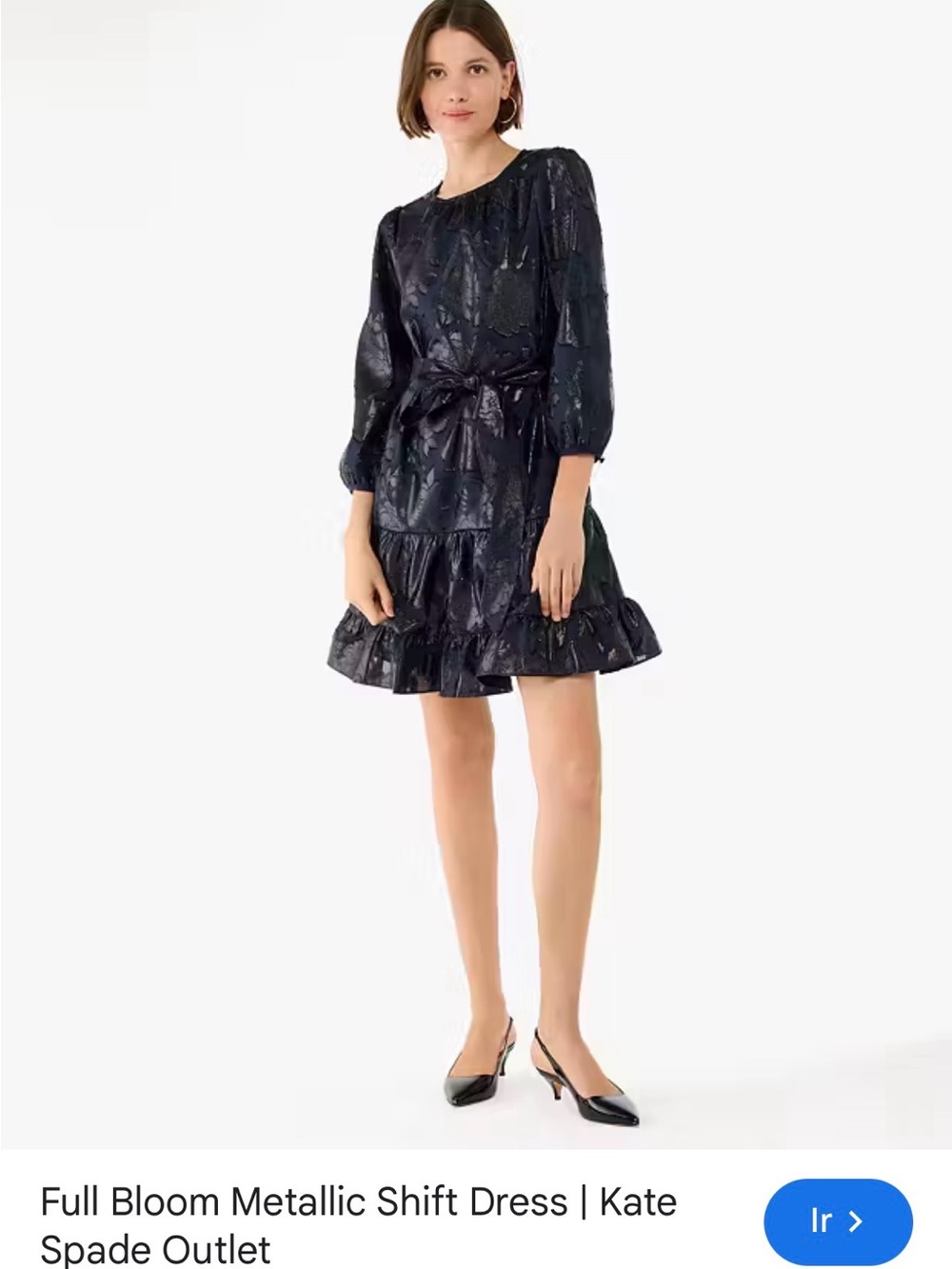 kate spade Navy Metallic Floral Tie-Waist Mini Dress